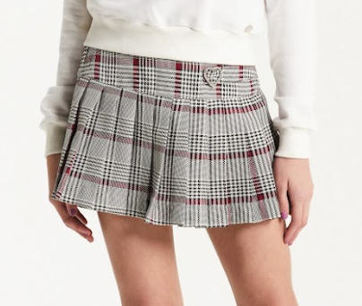 Saia-shorts Teen Pregas Alfaiataria Xadrez Coração Strass - Two In