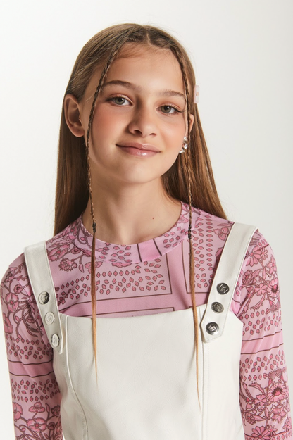 Vestido Teen Couro Tech Alça Botões Off White - Two In