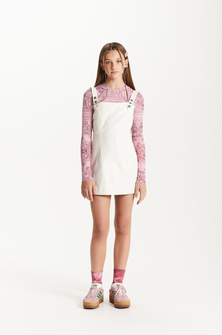 Vestido Teen Couro Tech Alça Botões Off White - Two In