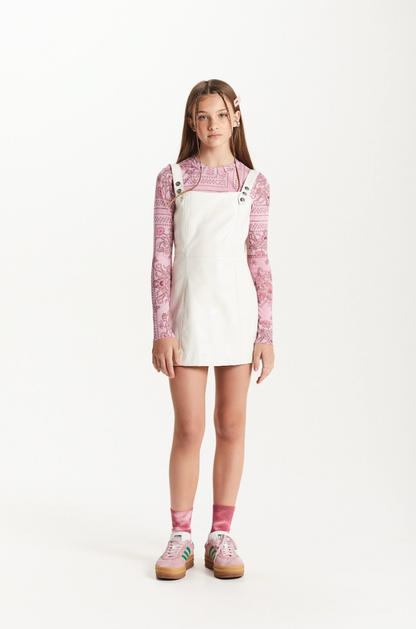 Vestido Teen Couro Tech Alça Botões Off White - Two In
