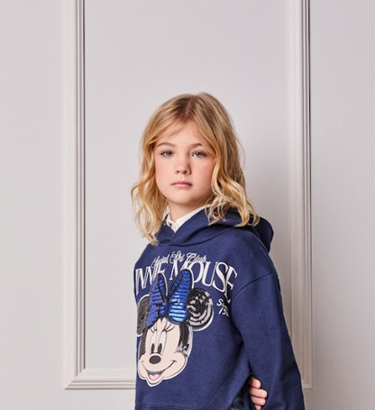 Conjunto Infantil Blusa Moletom Capuz Minnie e Calça Essentials Recortes Marinho - Animê