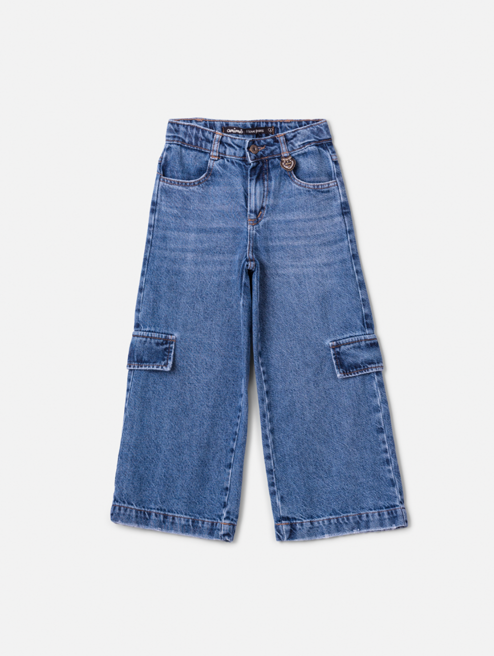 Conjunto Infantil Trio Colete Balonê Mini-Joia, Camisa Gola Babados Rendas e Calça Jeans Bolsos Laterais Mini-Joia - Animê