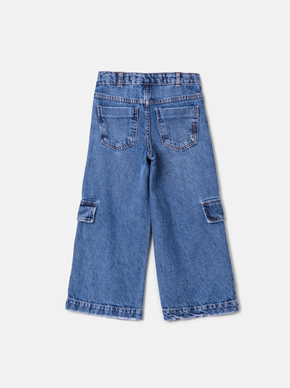 Conjunto Infantil Trio Colete Balonê Mini-Joia, Camisa Gola Babados Rendas e Calça Jeans Bolsos Laterais Mini-Joia - Animê