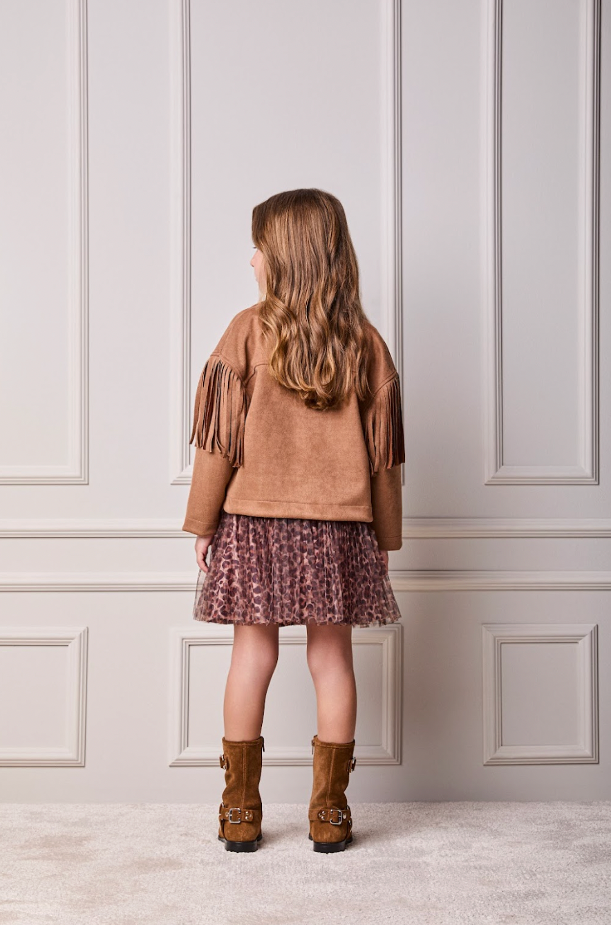 Conjunto Infantil Blusa Minnie & Mickey e Saia Tule Plissada Animal Print - Animê
