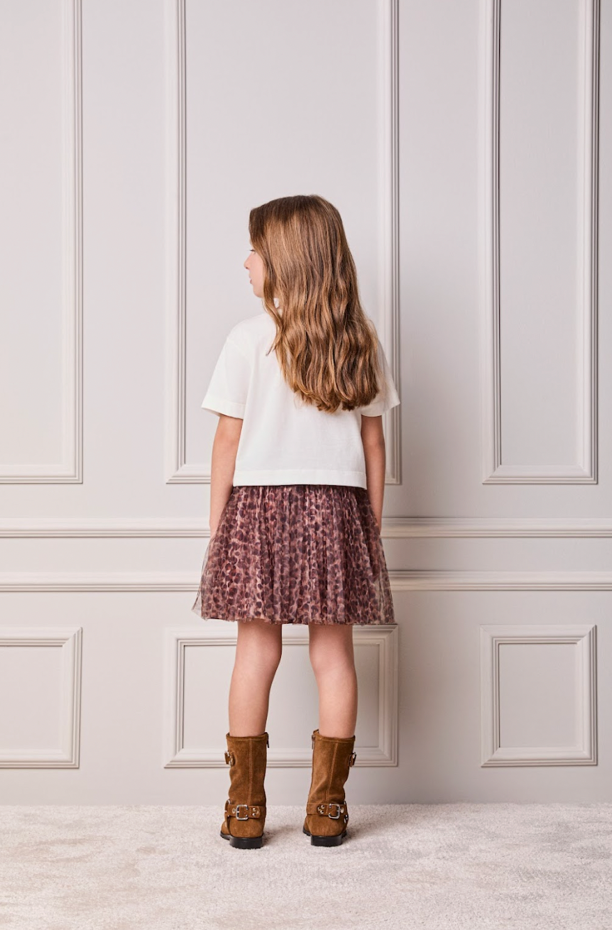 Conjunto Infantil Blusa Minnie & Mickey e Saia Tule Plissada Animal Print - Animê
