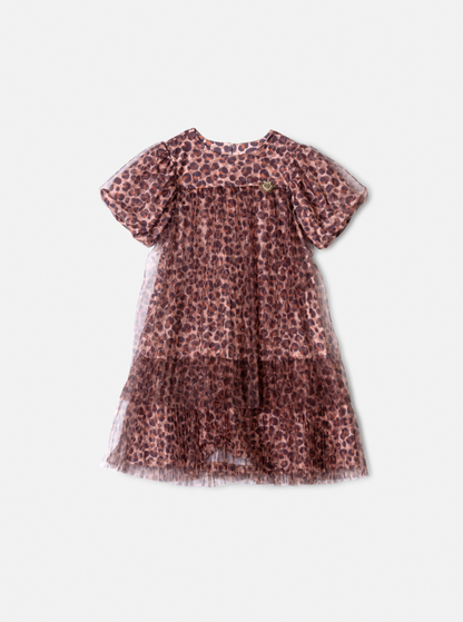 Vestido Infantil Tule Plissado Animal Print - Animê