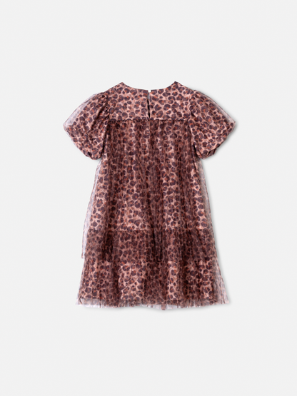 Vestido Infantil Tule Plissado Animal Print - Animê