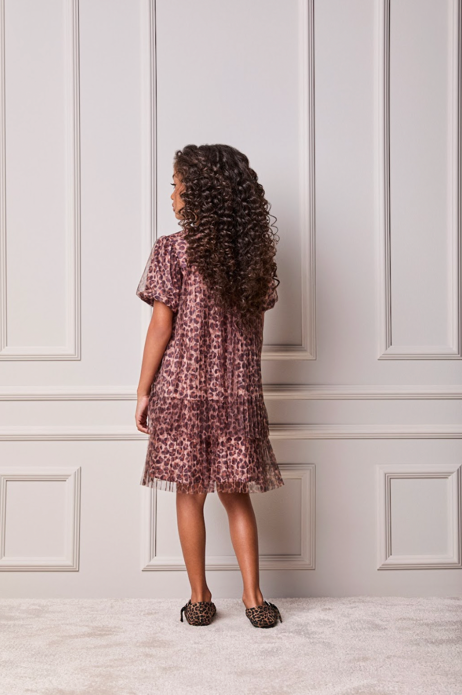 Vestido Infantil Tule Plissado Animal Print - Animê