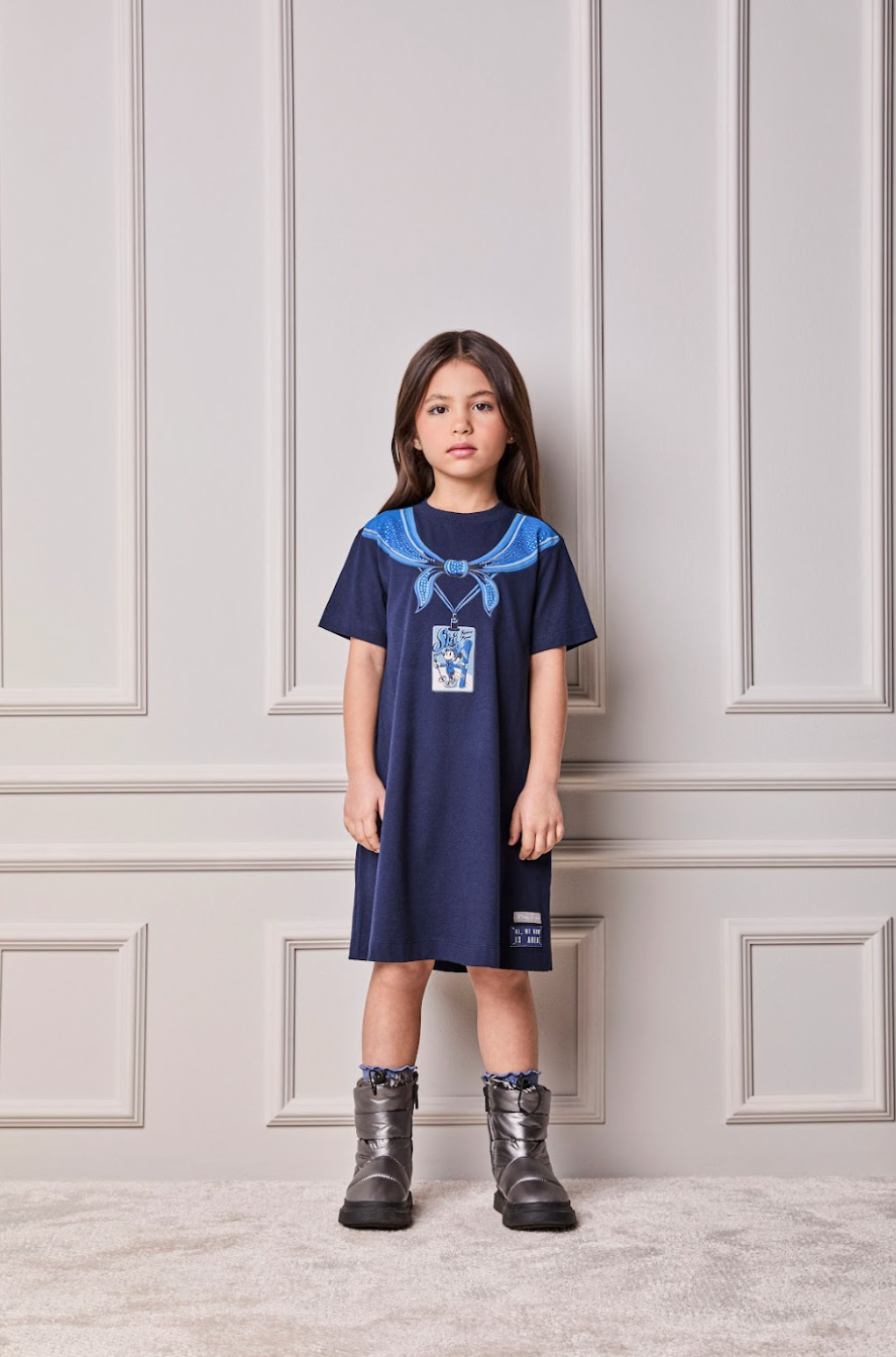 Vestido Infantil Lenço Minnie Ski Marinho - Animê