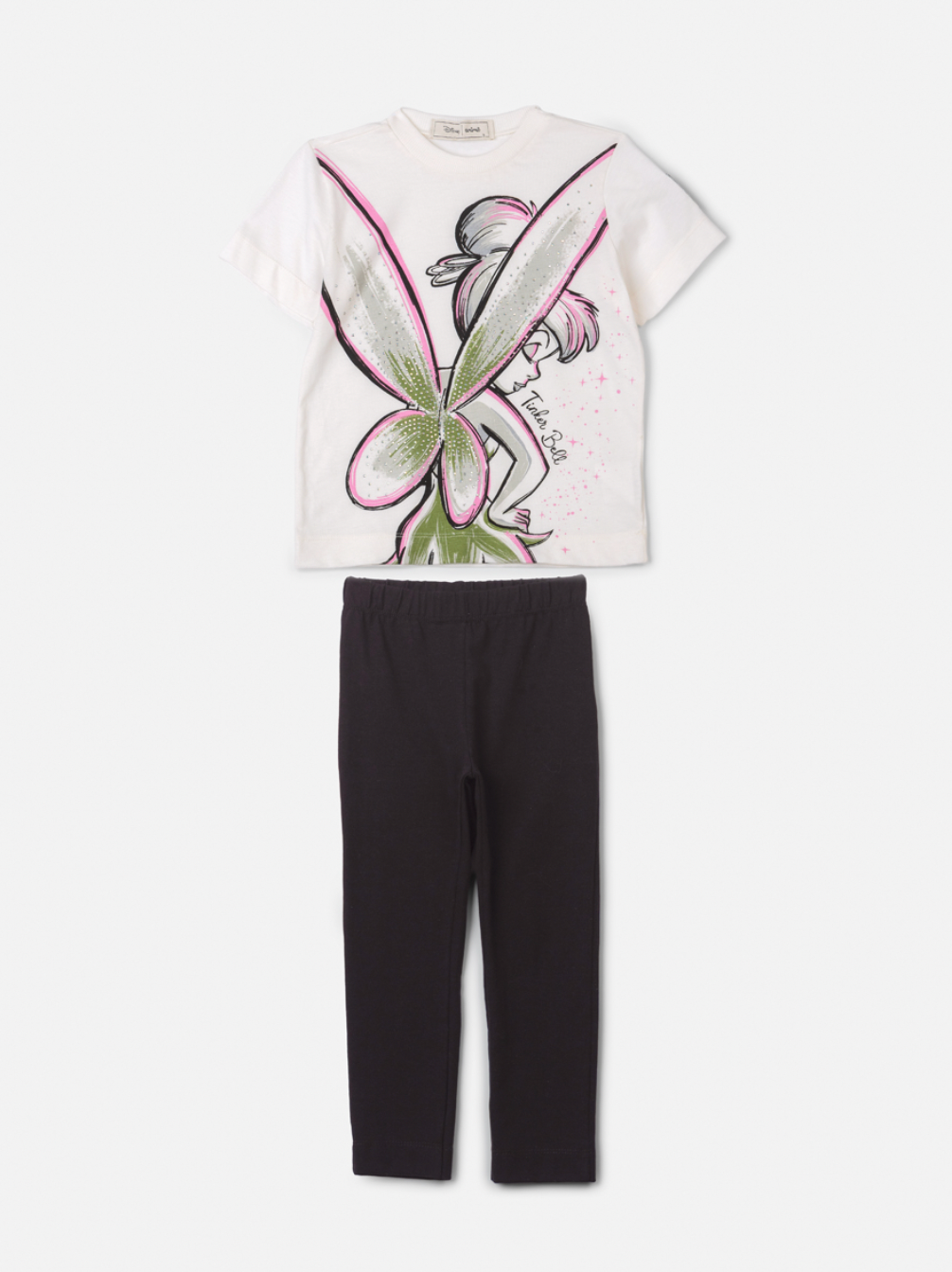 Conjunto Infantil Blusa Tiker Bell Off White e Legging Básica Preta - Animê Petite