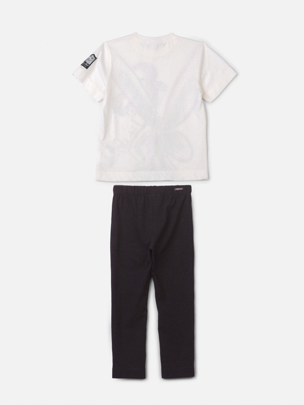 Conjunto Infantil Blusa Tiker Bell Off White e Legging Básica Preta - Animê Petite