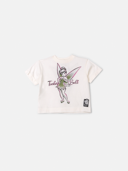 Conjunto Infantil Blusa Tiker Bell Off White e Saia Foil Prata - Animê Petite