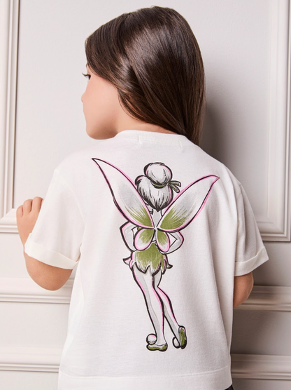Conjunto Infantil Blusa Tiker Bell Off White e Saia Foil Prata - Animê Petite