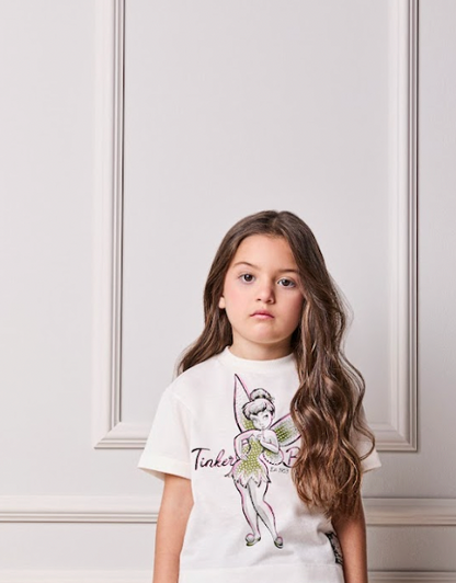 Conjunto Infantil Blusa Tiker Bell Off White e Saia Foil Prata - Animê Petite
