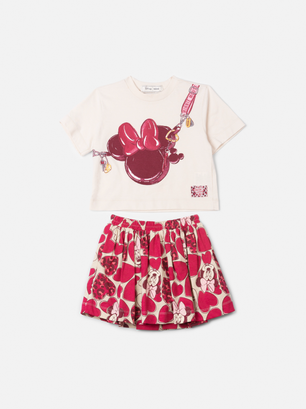Conjunto Infantil Camiseta MC e Saia Minnie Mouse Hearts - Animê Petite