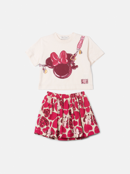 Conjunto Infantil Camiseta MC e Saia Minnie Mouse Hearts - Animê Petite