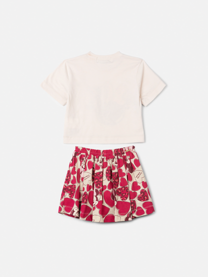 Conjunto Infantil Camiseta MC e Saia Minnie Mouse Hearts - Animê Petite