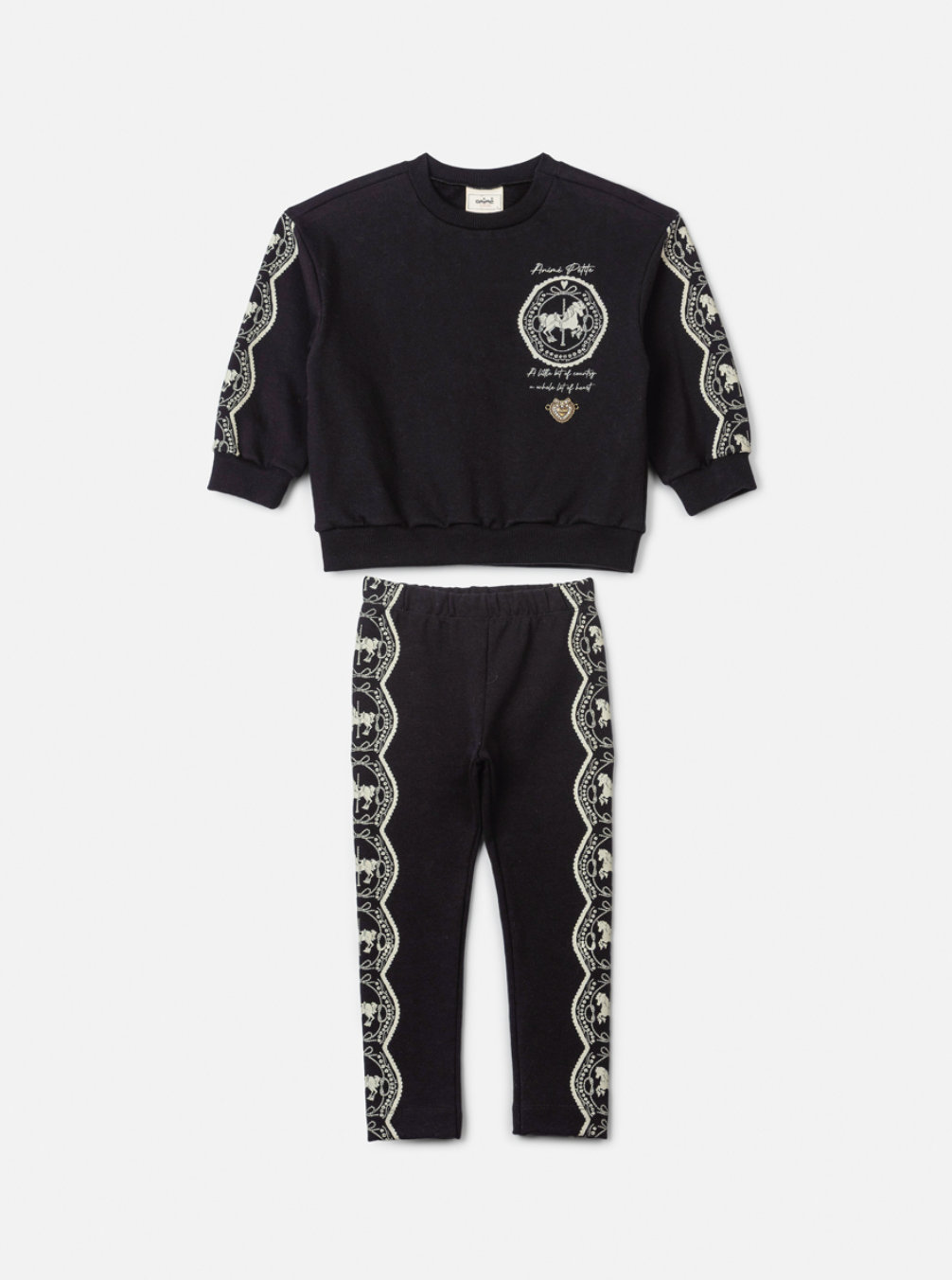 Conjunto Infantil Moletom Carrossel Casaco e Legging Preto - Animê Petite