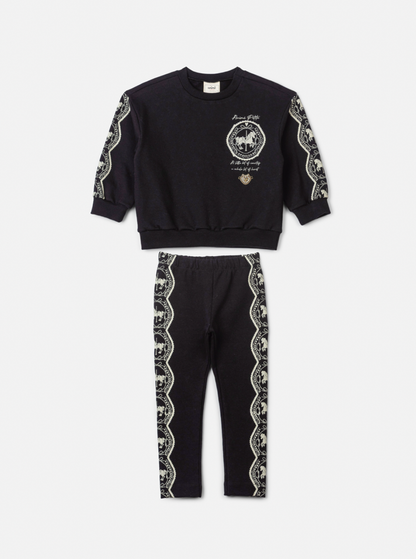 Conjunto Infantil Moletom Carrossel Casaco e Legging Preto - Animê Petite