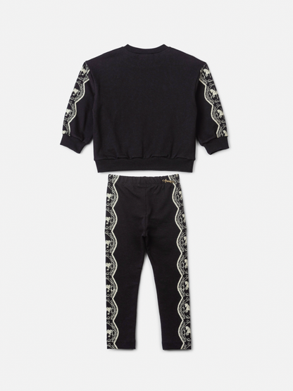 Conjunto Infantil Moletom Carrossel Casaco e Legging Preto - Animê Petite