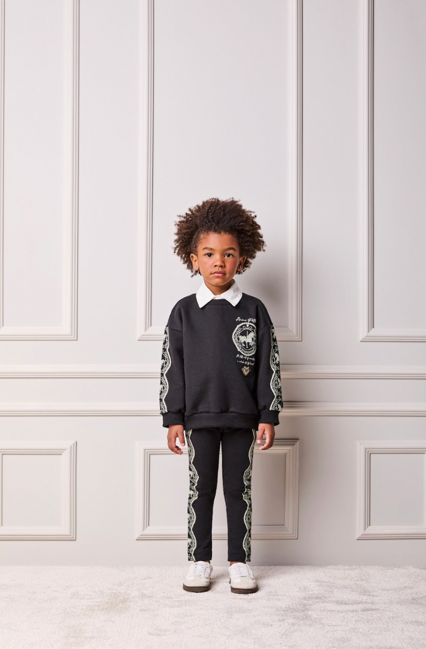Conjunto Infantil Moletom Carrossel Casaco e Legging Preto - Animê Petite