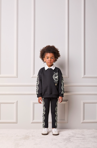Conjunto Infantil Moletom Carrossel Casaco e Legging Preto - Animê Petite
