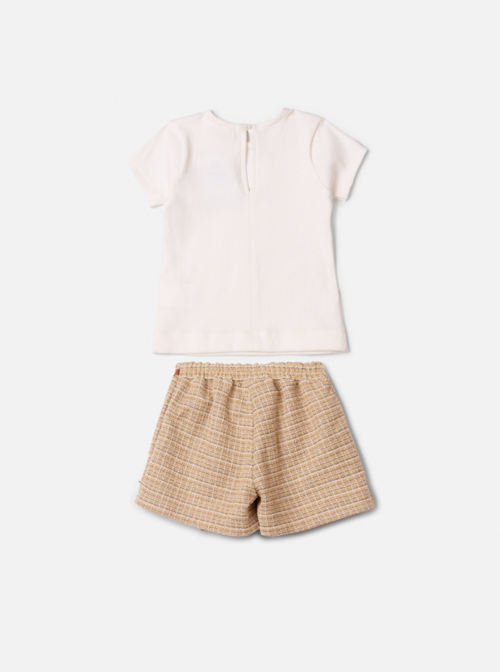 Conjunto Infantil Blusa Essential Mini-Joia e Saia Pregas Tweed Bege - Animê Petite