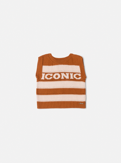 Conjunto Infantil Trio Colete Tricô Iconic, Camisa Gola Babados Rendas e Saia Sarja com Pregas - Animê