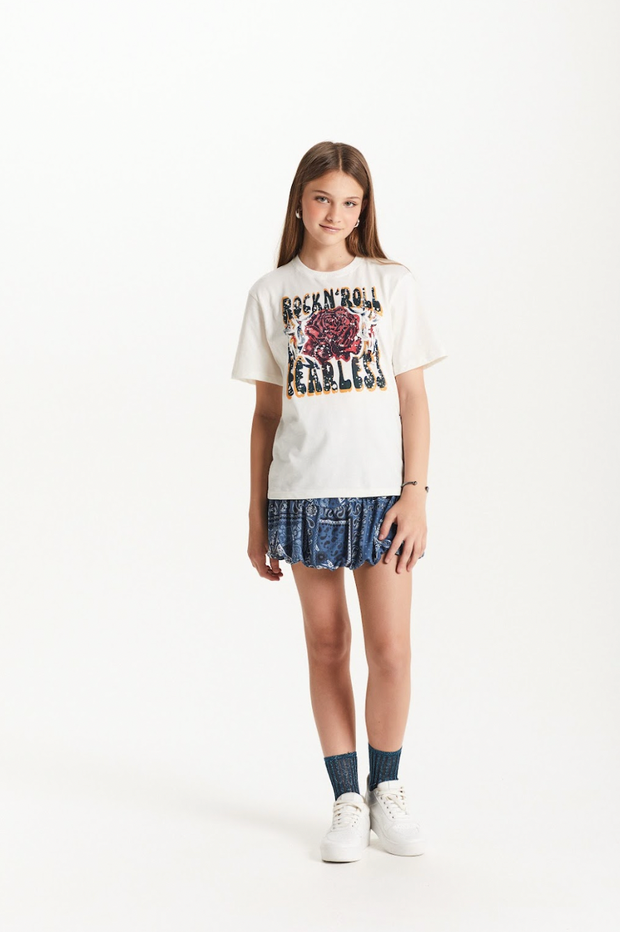 Conjunto Teen Camiseta Over e Saia Balonê Paisley Jeans - Two In