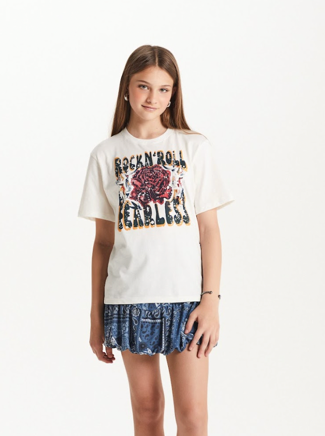 Conjunto Teen Camiseta Over e Saia Balonê Paisley Jeans - Two In