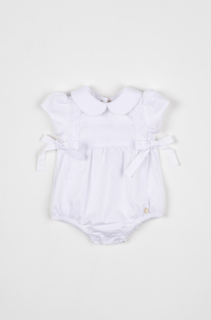 Romper Bebê Fofinho Algodão Manga Princesa Rendas Branco - Um Mais Um