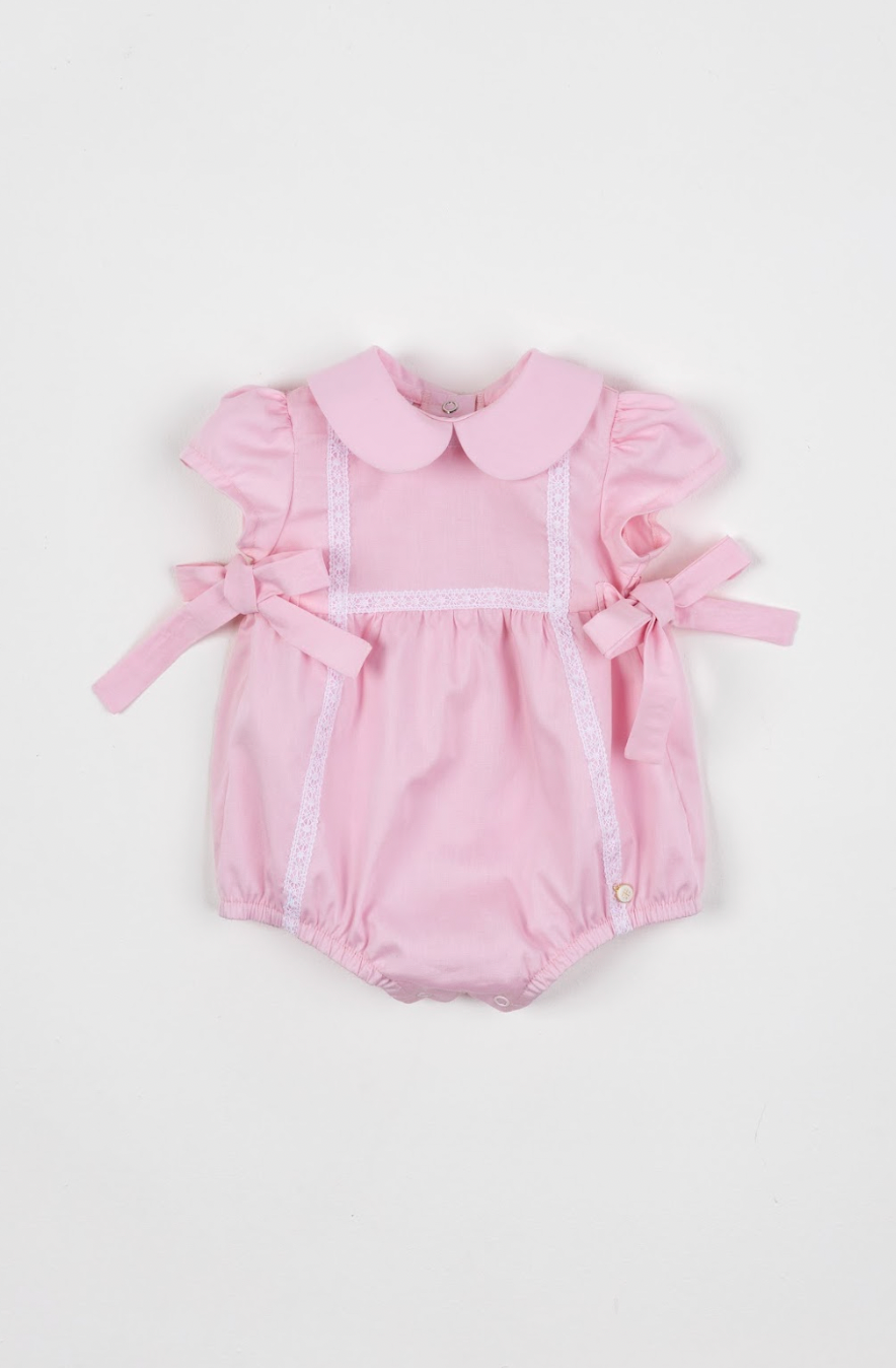 Romper Bebê Fofinho Algodão Manga Princesa Rendas Rosa Claro - Um Mais Um