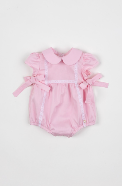 Romper Bebê Fofinho Algodão Manga Princesa Rendas Rosa Claro - Um Mais Um