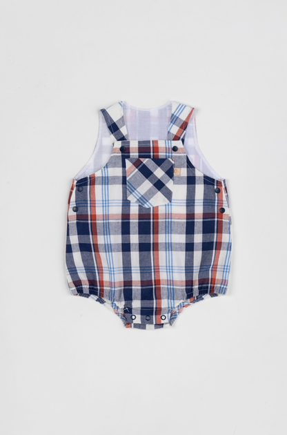 Romper Bebê Fofinho Tricoline Xadrez Fio Tinto Azul - Um Mais Um