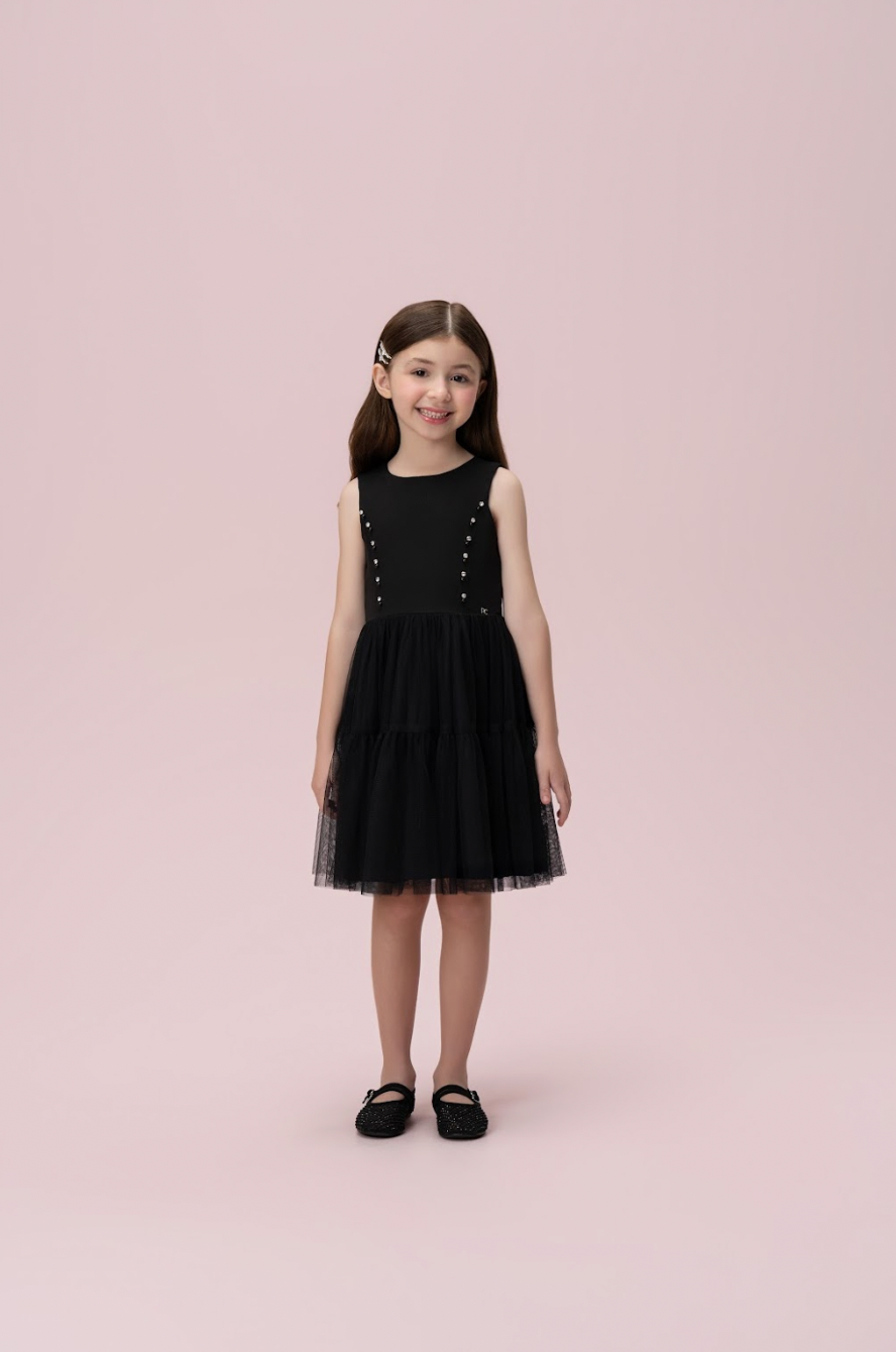 Vestido Infantil Alfaiataria Tule Strass Preto - Petit Cherie