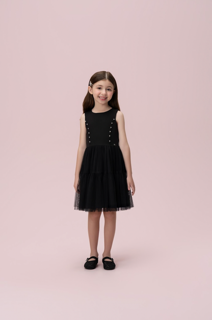Vestido Infantil Alfaiataria Tule Strass Preto - Petit Cherie