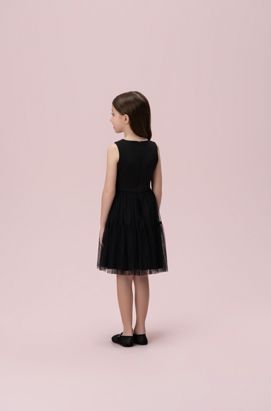 Vestido Infantil Alfaiataria Tule Strass Preto - Petit Cherie