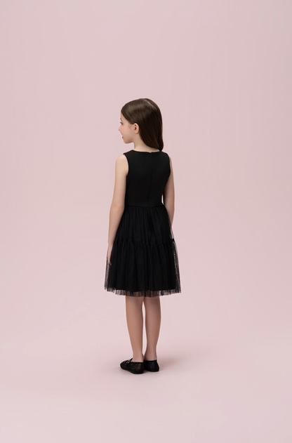 Vestido Infantil Alfaiataria Tule Strass Preto - Petit Cherie