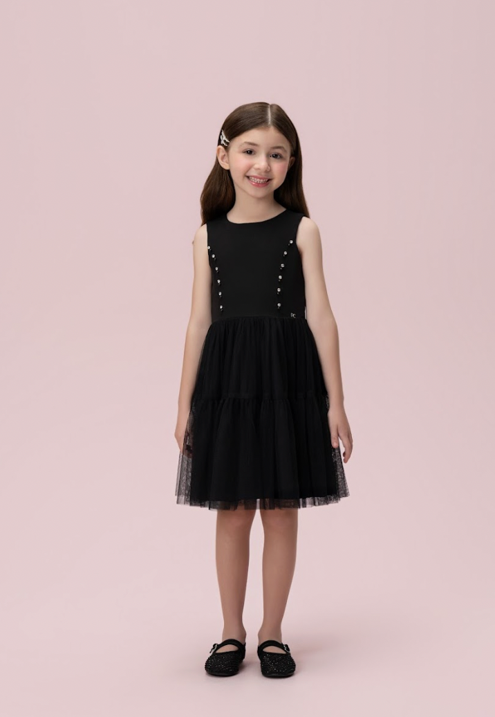Vestido Infantil Alfaiataria Tule Strass Preto - Petit Cherie