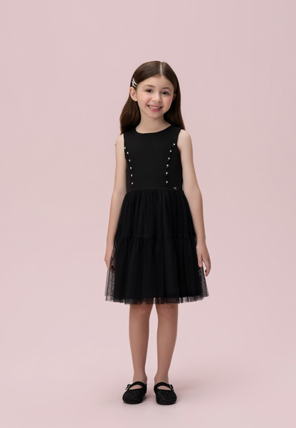 Vestido Infantil Alfaiataria Tule Strass Preto - Petit Cherie