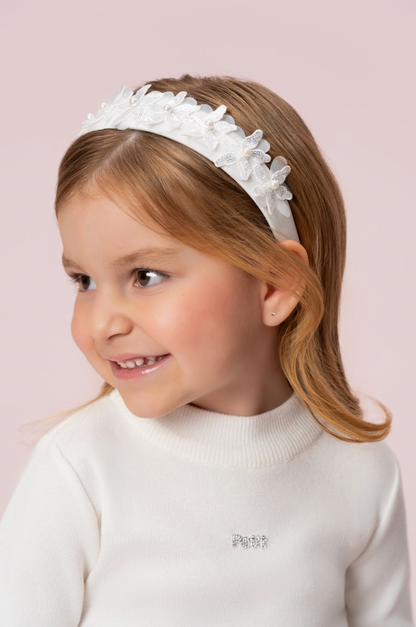 Tiara Infantil Flores 3D Off White - Petit Cherie