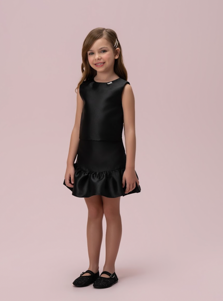 Conjunto Infantil Zibeline Blusa e Saia Babado Preto - Petit Cherie