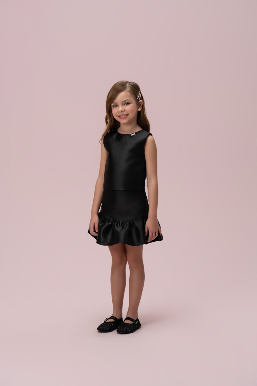 Conjunto Infantil Zibeline Blusa e Saia Babado Preto - Petit Cherie