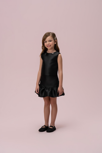 Conjunto Infantil Zibeline Blusa e Saia Babado Preto - Petit Cherie