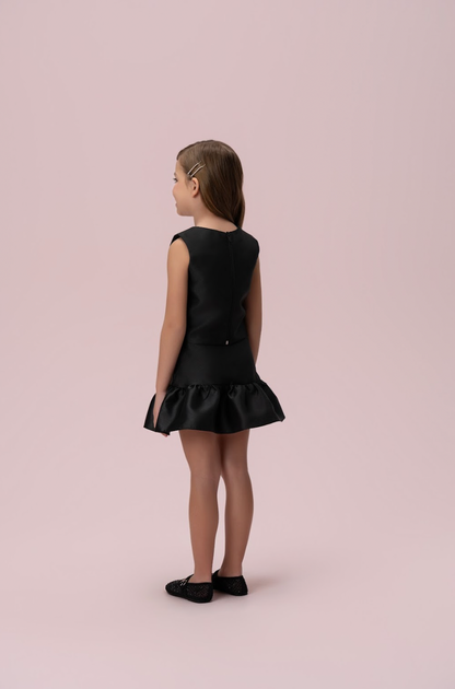 Conjunto Infantil Zibeline Blusa e Saia Babado Preto - Petit Cherie