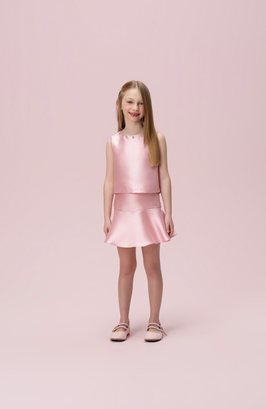 Conjunto Infantil Zibeline Strass Blusa e Saia Rosa - Petit Cherie