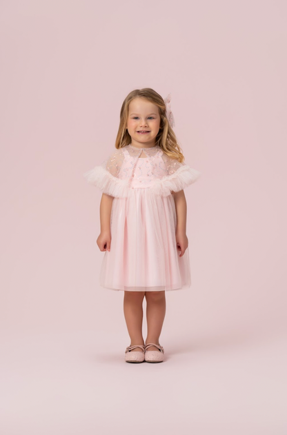 Vestido Infantil Festa com Capa Tule Bordado Rosa - Petit Cherie