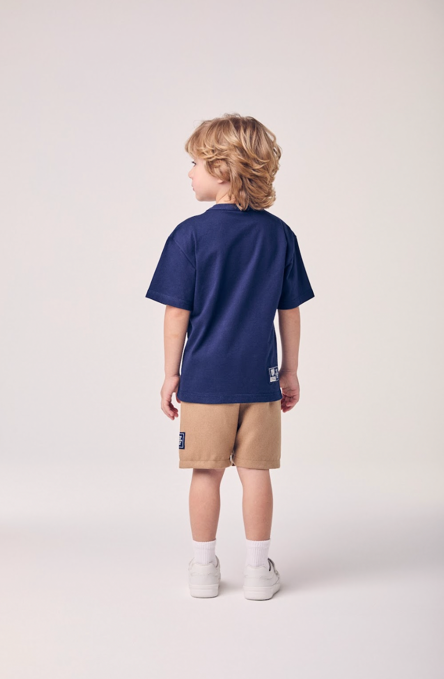 Conjunto Infantil Camiseta Ursinho College e Bermuda Bege - Youccie