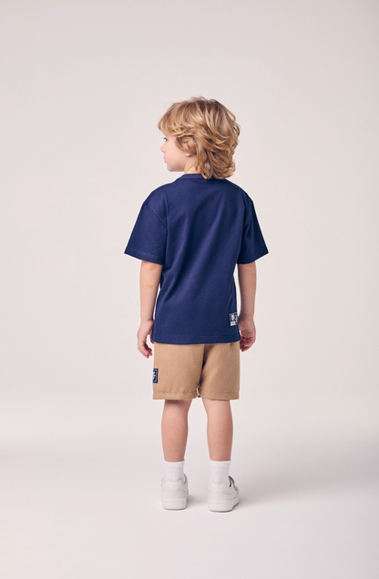 Conjunto Infantil Camiseta Ursinho College e Bermuda Bege - Youccie
