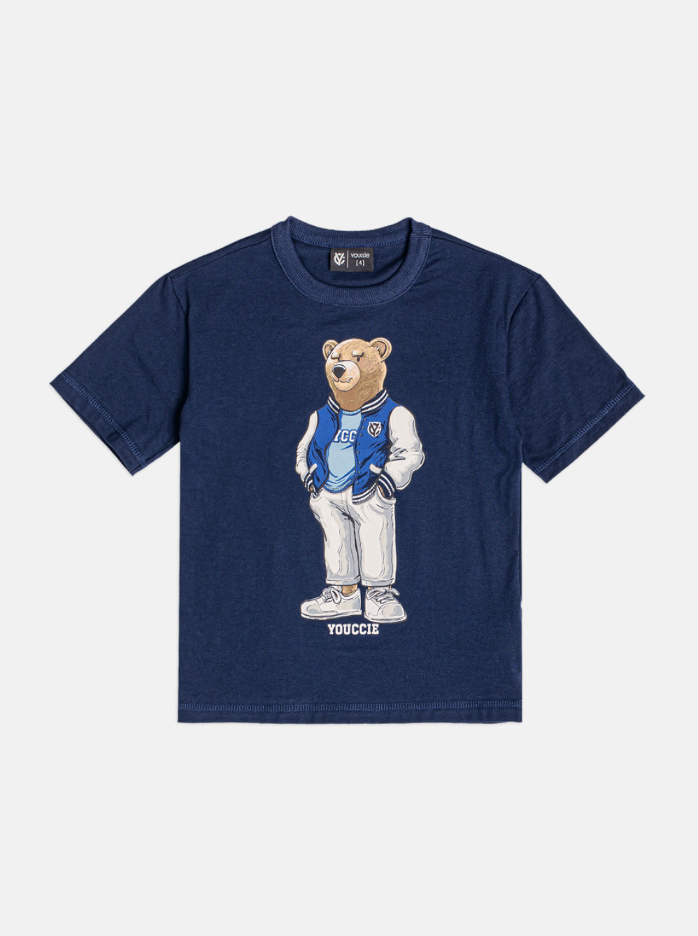 Conjunto Infantil Camiseta Ursinho College e Bermuda Bege - Youccie